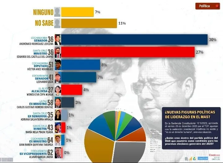 Andrónico y Del Castillo se posicionan si no van Evo ni Arce en 2025, señala encuesta