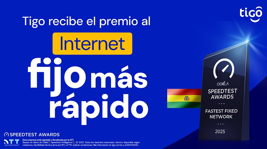 Tigo es reconocida por Ookla con el premio a la “Red Fija más rápida de Bolivia”
