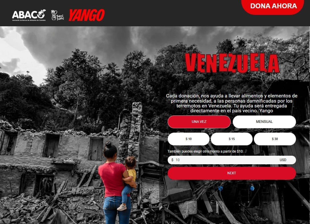 Unidos por Venezuela: Yango y la Asociación de Bancos de Alimentos de Colombia invitan a las personas en Bolivia a apoyar a las familias afectadas por los terremotos